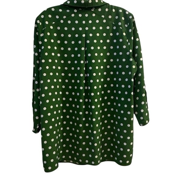 Susan Graver Women's M Green Polka Dot Button Down Blouse 3/4 Sleeve - Picture 2 of 11